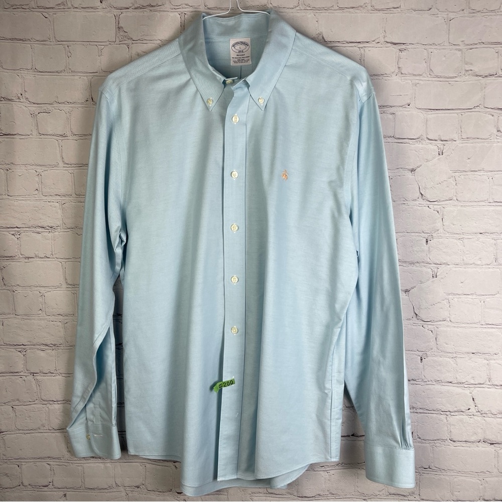 BROOK'S BROTHERS Men's Regent 100% supima cotton non-iron light blue shirt, sz L